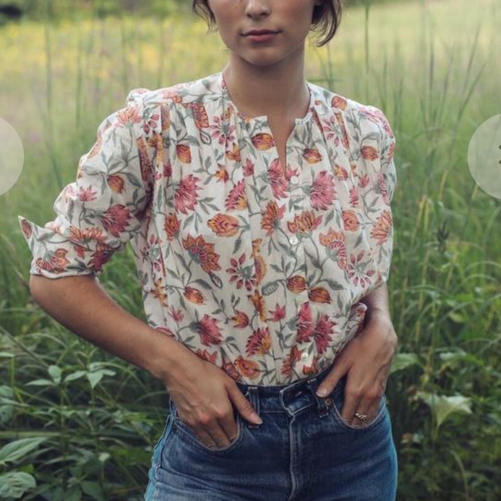 EUC Mille Florian Blouse in Warm Carnation Size Medium Cotton Blend